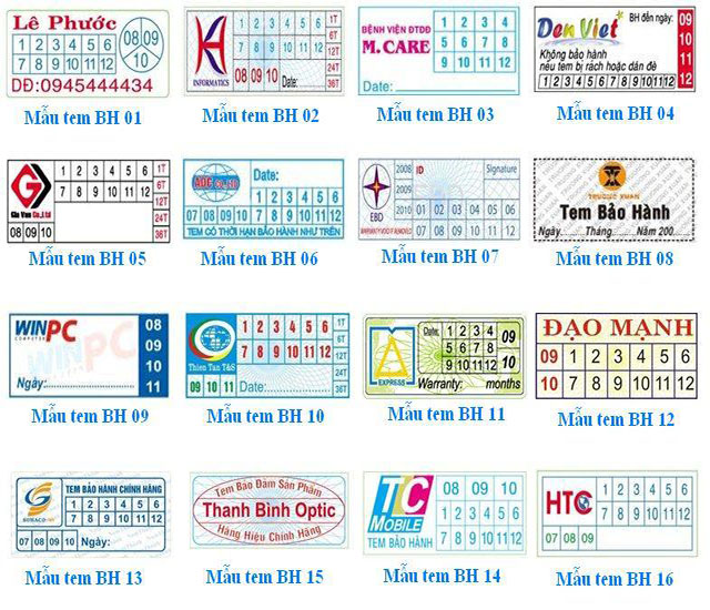 Các loại decal khổ nhỏ được dùng để in tem bảo hành