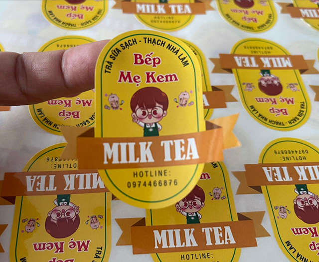 Mẫu tem in trà sữa hình dạng theo yêu cầu