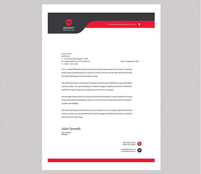 Letterhead tone đen đỏ nổi bật