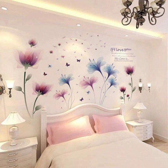 Decal dán tường phòng ngủ hình hoa