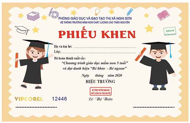 Mẫu phiếu khen mầm non chương trình “Bé khỏe - bé ngoan”