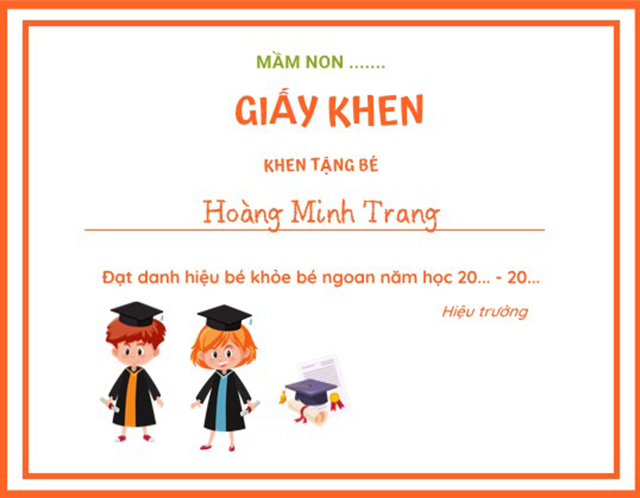 Mẫu giấy khen mầm non đẹp