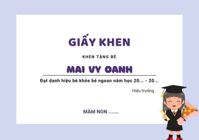 Mẫu giấy khen mầm non cho các bé