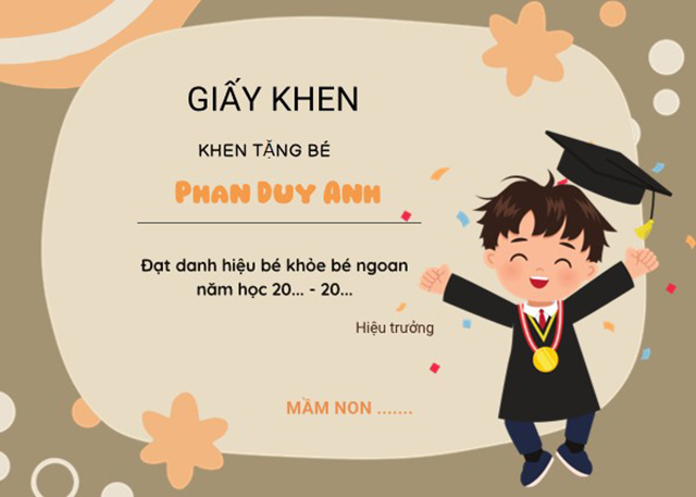 Giấy khen cho các bé mầm non