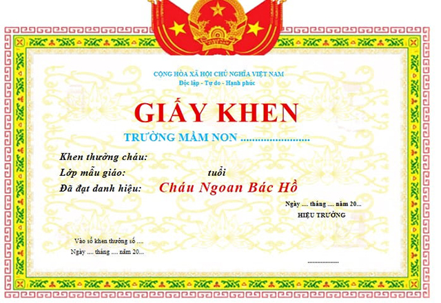 Mẫu giấy khen “Cháu ngoan Bác Hồ”