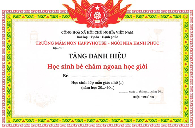 Giấy khen bé giỏi
