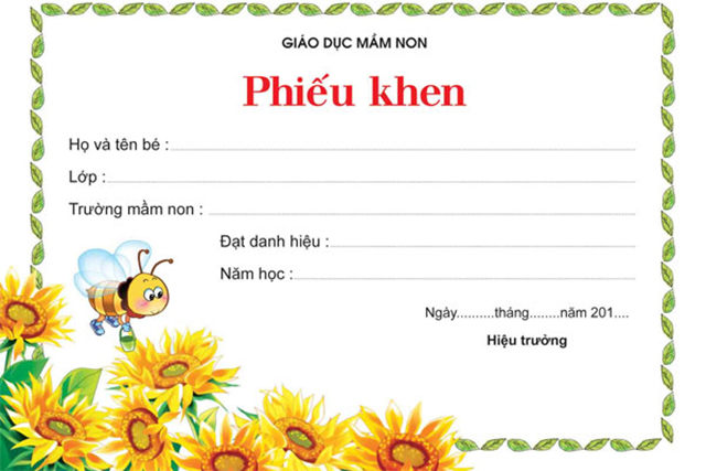Phiếu khen bé ngoan hình hoa hướng dương