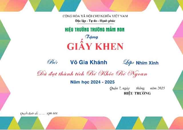 Mẫu giấy khen bé ngoan