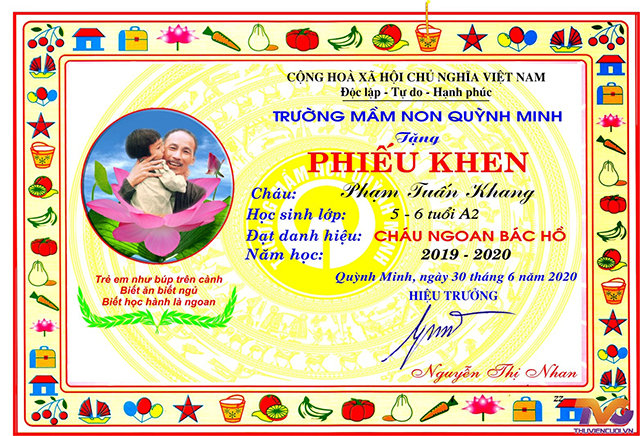 Mẫu phiếu khen mầm non “Cháu ngoan Bác Hồ”