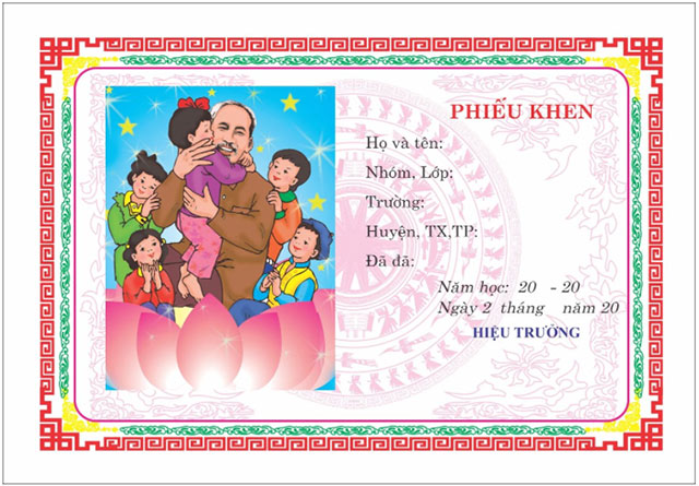 Mẫu phiếu khen mầm non đơn giản