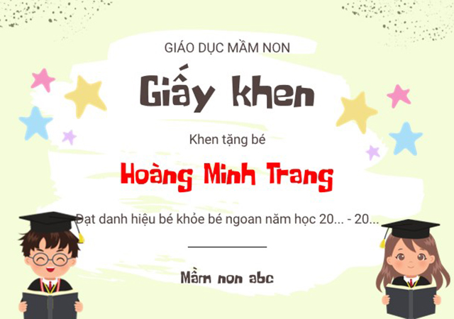 Mẫu giấy khen tổng kết năm học hình sao dễ thương