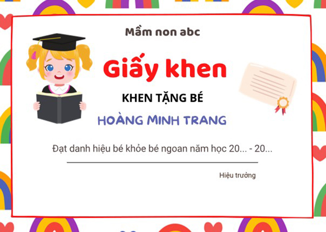Mẫu giấy khen tổng kết năm học cầu vồng nhiều màu sắc