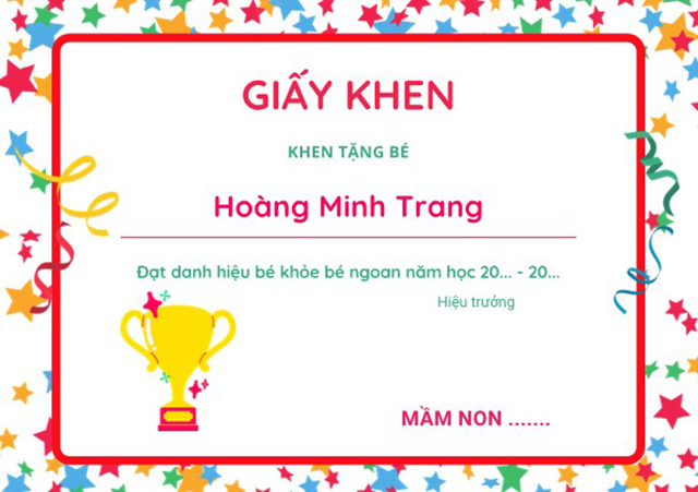 Mẫu giấy khen tổng kết năm học ngôi sao đơn giản
