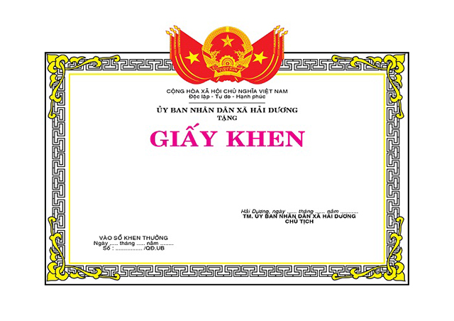 Mẫu khung giấy khen của ủy ban xã