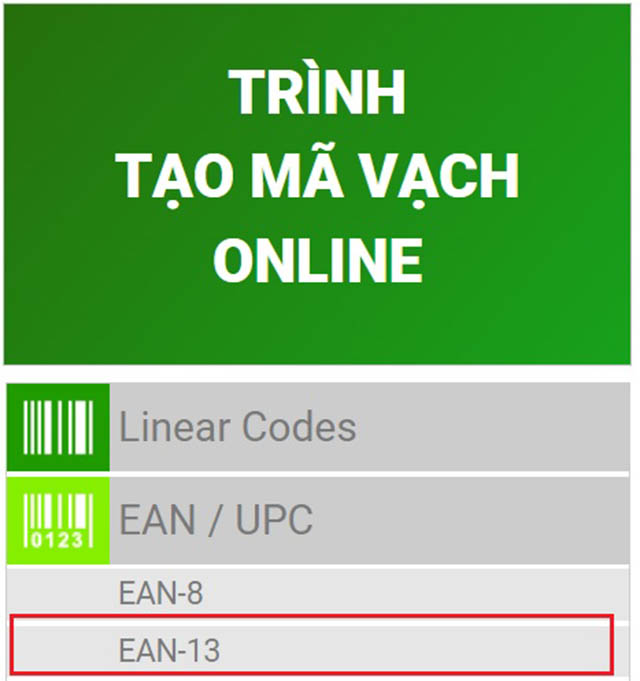Chọn loại mã vạch cần tạo